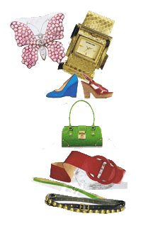 belts, watches, purses, and shoes